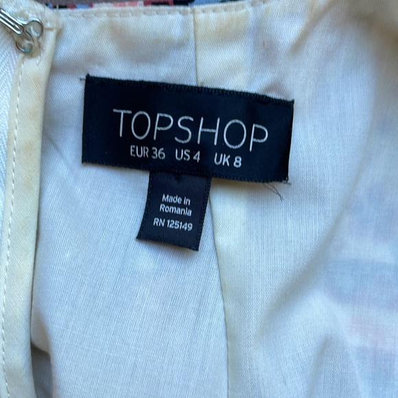 Topshop Copper Brown Cream Floral Patchwork Cut Out Flare Skater - Picture 4 of 5